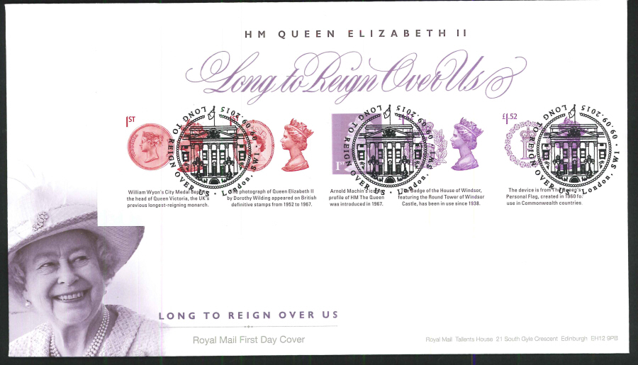 2015 Long to Reign Over Us Mini Sheet First Day Cover, London SW1 Postmark
